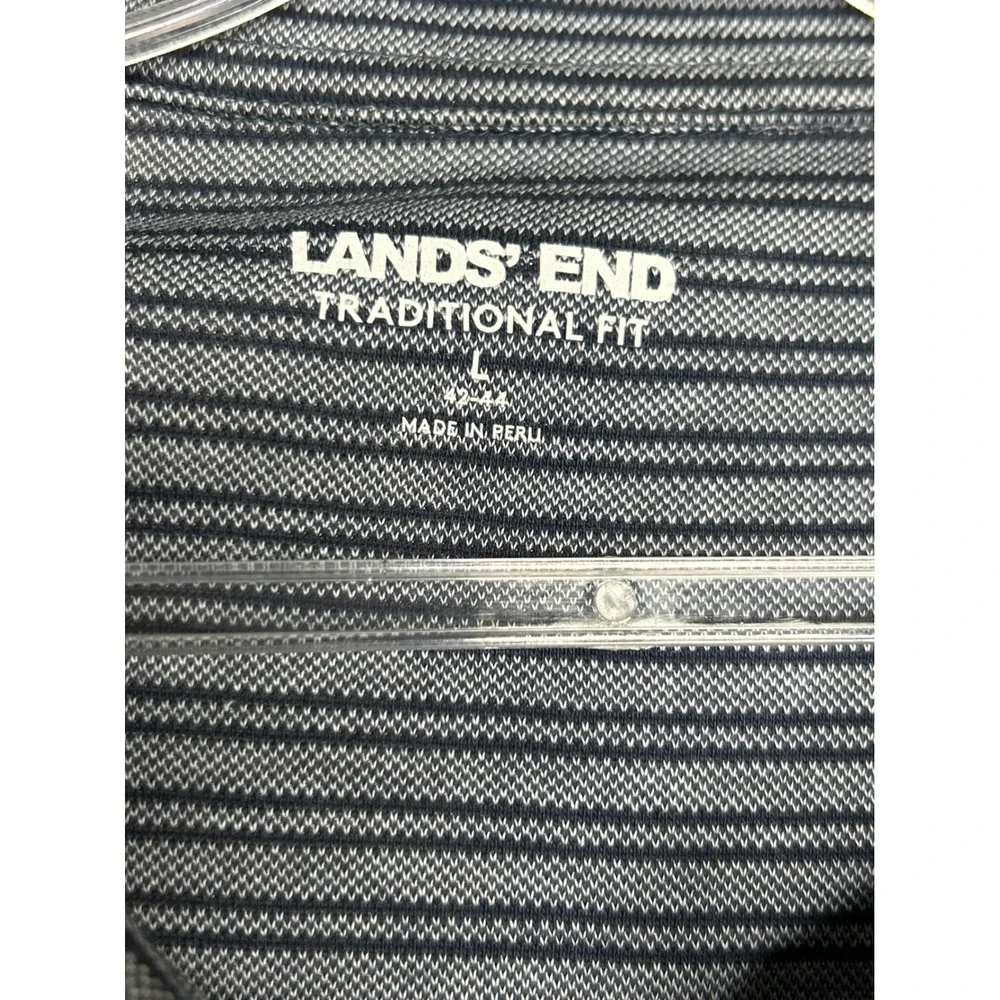 Lands End Mens L Traditional Fit Blue Stripe Short Sleeve Polo Shirt Golf Casual